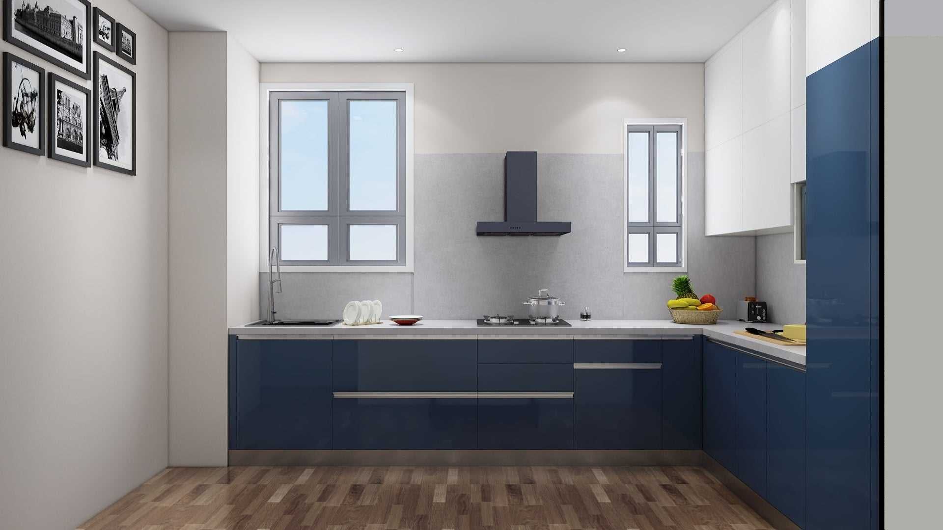 L shaped Kitchen ( Navy Blue) - Radon India-- L shaped Kitchen ( Navy Blue)-  Radon India