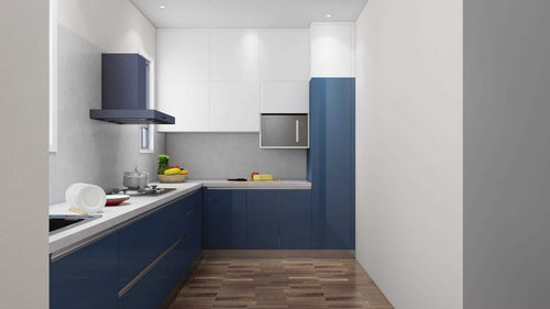 L shaped Kitchen ( Navy Blue) - Radon India-- L shaped Kitchen ( Navy Blue)-  Radon India