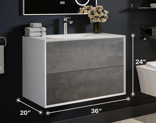 Elegant 36" Vanity - Grey - PU+ Melamine - Radon India-- Elegant 36" Vanity - Grey - PU+ Melamine-  Radon India