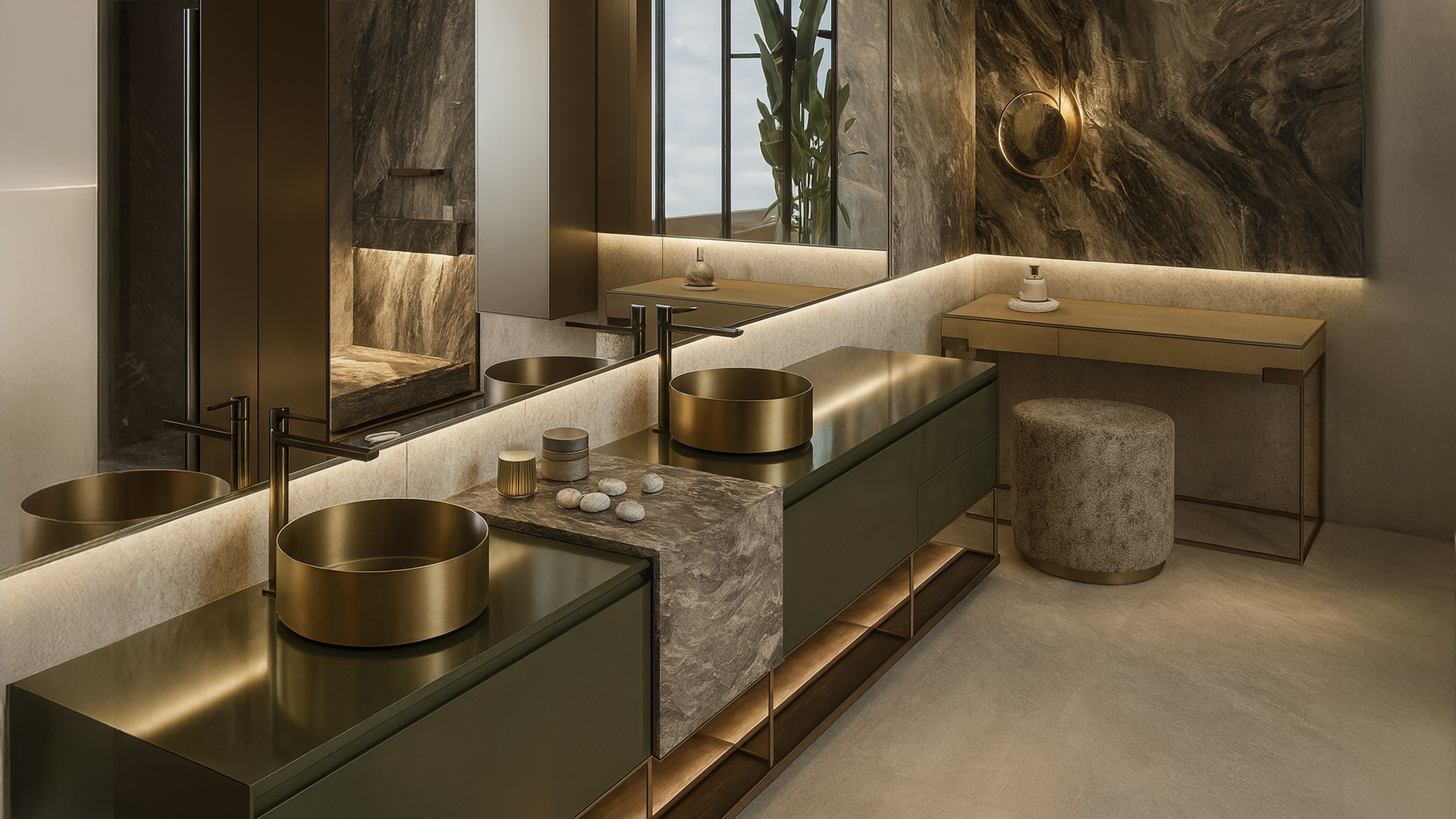 Modern kitchen interior with scenic view