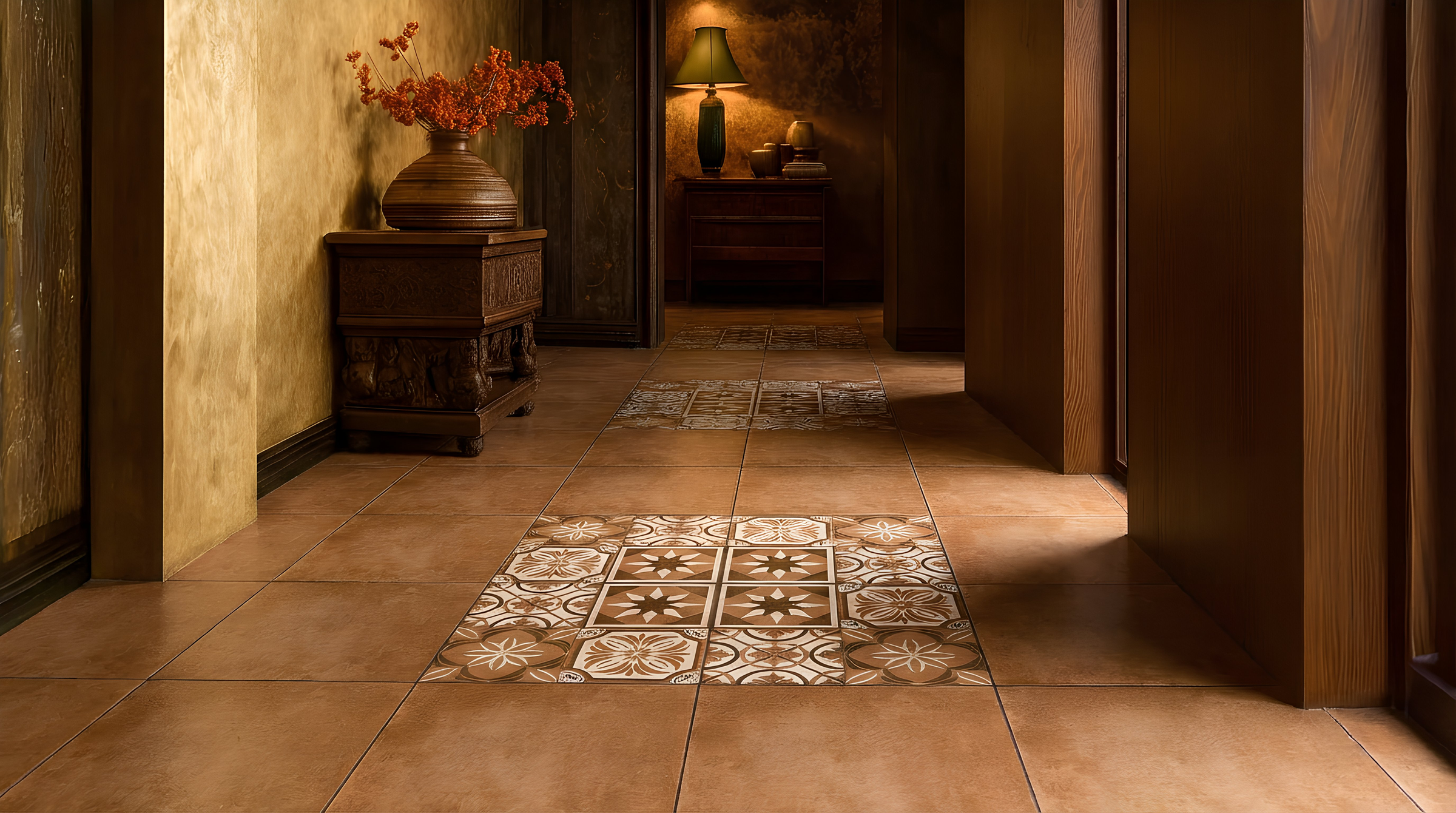 Modern kitchen interior with scenic view
