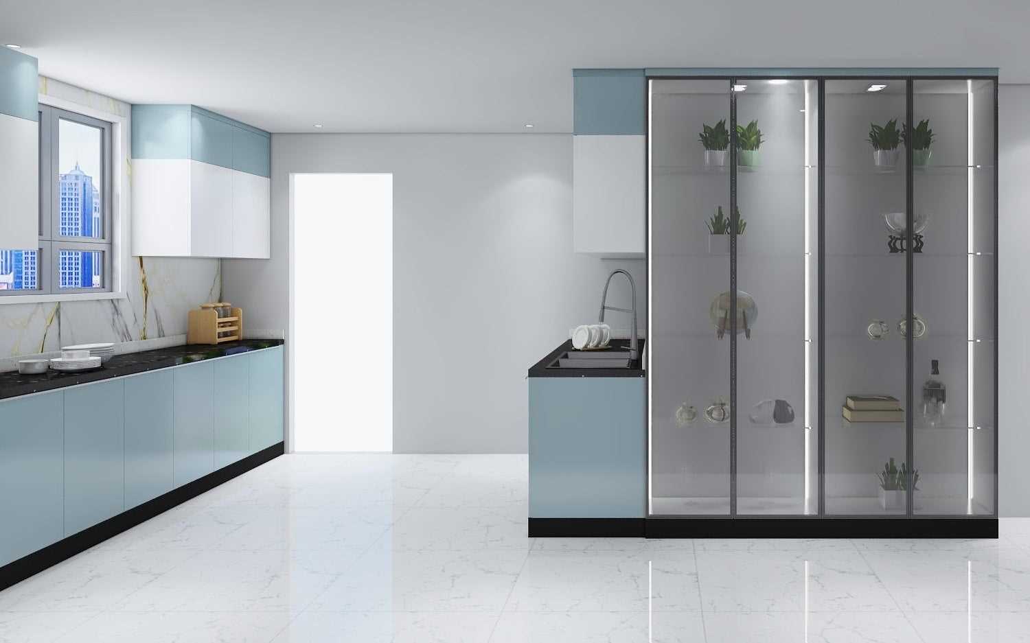 L shaped Kitchen Design( Semi Gloss) - Radon India-- L shaped Kitchen Design( Semi Gloss)-  Radon India