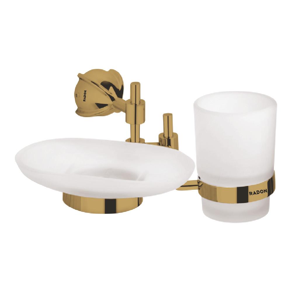 BLOOM BRASSO SOAP AND TUMBLER HOLDER (BRASS) - Radon India-- BLOOM BRASSO SOAP AND TUMBLER HOLDER (BRASS)-  Radon India